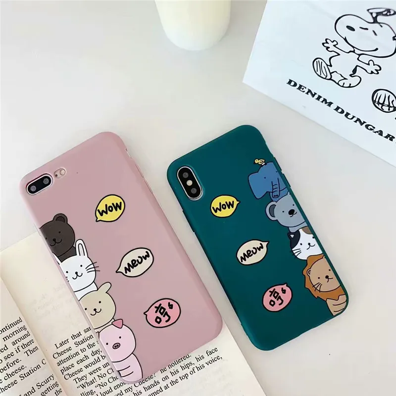 Cartoon Animal Cat Rabbit Pattern Phone Cases For iPhone X XS MAX XR Matte Soft Case 8 7 6 6s Plus Back Cover |