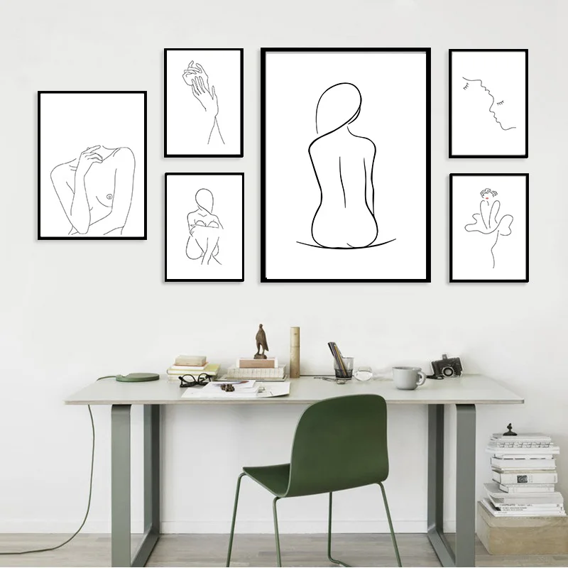 Абстрактный женский силуэт на холсте для домашнего декора в стиле скандинавской живописи. Минималистические постеры и печати для гостиной.