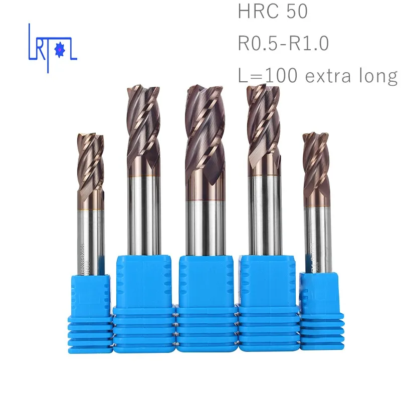 買取 Hrc50 R0.5 R1 * 4 5 6 7 8 10 12 * L75 100 ミリメートル超硬 4 枚刃エンドミル CNC スパイラルルータービットフライス工具