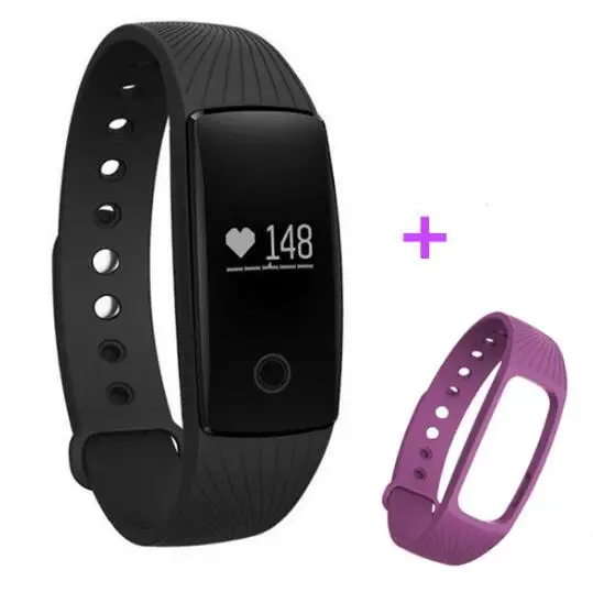 BK and Purple Strap Фитнес-трекер, умный браслет, пульсометр, шагомер, монитор, фитнес-браслет, IP67, спортивный трекер, умный Браслет для Android IOS 107 - Цвет: BK and Purple Strap
