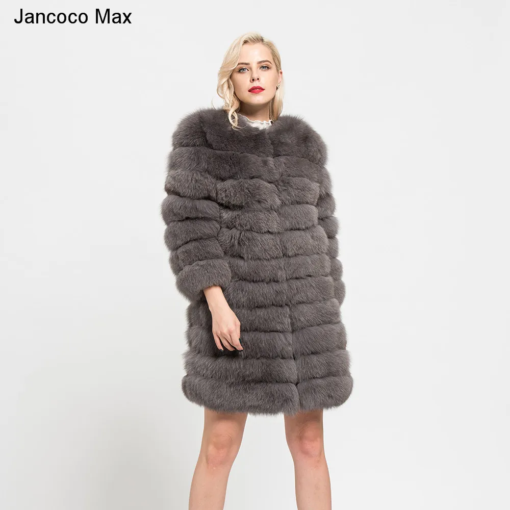 Jancoco Max 11 строк зимние теплые длинные пальто из натурального Лисьего меха женская верхняя одежда высокого качества натуральная Меховая куртка Верхняя одежда S7169