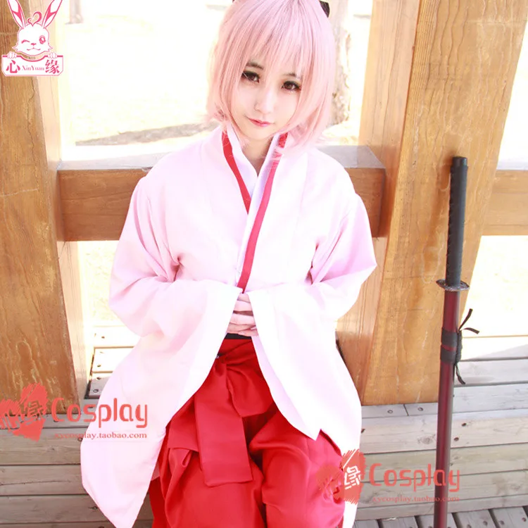 

[Stock]2017 New Fate Grand Order Red Sakura Saber Okita Souji Kimono Uniform Cosplay Costume Halloween Suit For Women Outfit New
