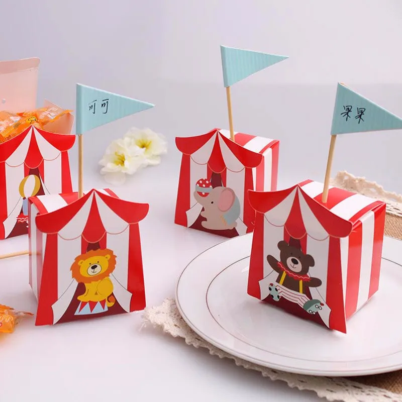 Красный цирк Животные Дизайн пользу Box Baby Shower крещение вечерние конфеты гостей