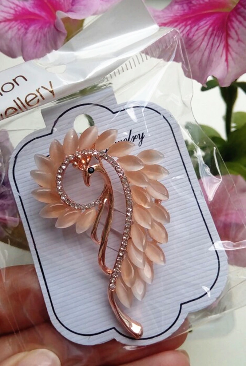 OneckOha Opal Stone Peacock Brooches Rhinestone Phoenix Animal Pin Women's Garment Accessories