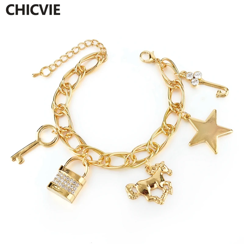 CHICVIE Золотая звезда брелок цепочка лошадь браслеты и для женщин ручной работы