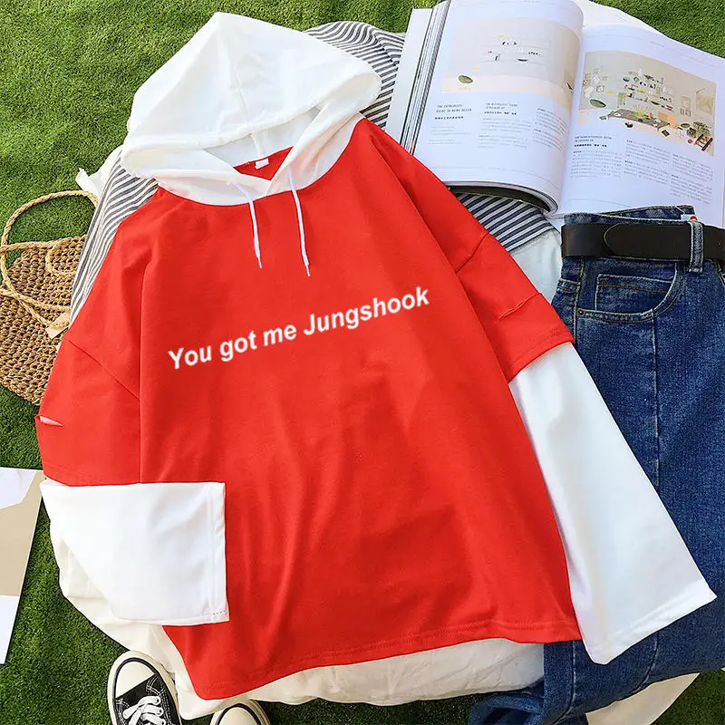 red Новая Bangtan футболка для мальчиков Женская Повседневная YOU GOT ME jungshake футболки Kpop Fans Одежда Harajuku хлопок Поддельные топы из двух частей - Цвет: red