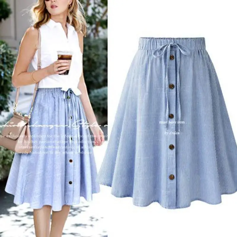

2020 Fashion European Style Plus Size Women Skirt Knee-length A-line Summer Skirt Cotton Elastic Waist Skirt Free Shipping