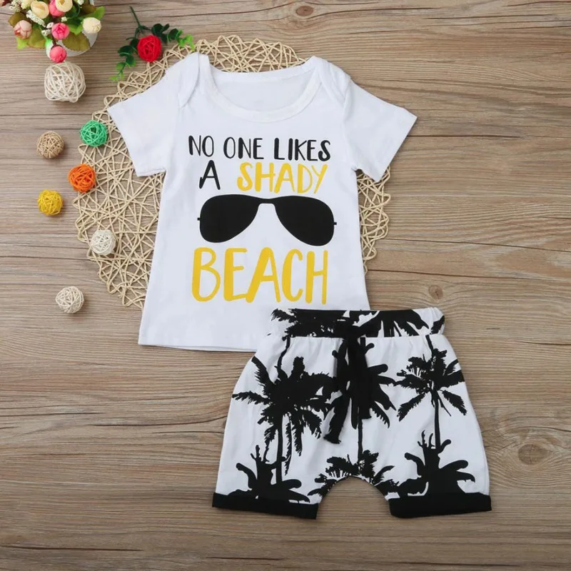 Hot Sale Boys Clothing Children Summer Clothes Cartoon Kids Boy Set Letter Print T-shit+Tree Shorts |