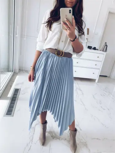 Женская юбка трапеция с рюшами облегающая Туника средней длины однотонная