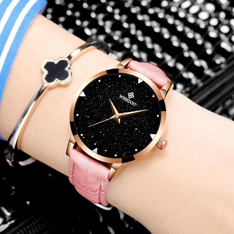 pink black Relojes mujer часы с кожаным ремнем браслеты кварцевые часы женские наручные часы Женские платья Relogio Feminino - Цвет: pink black