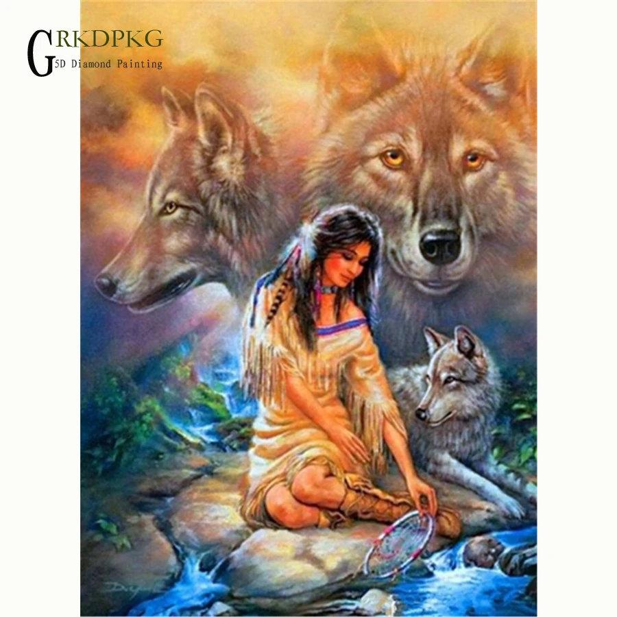 5d diy Алмазная картина женский волк подарок полная квадратная вышивка крестиком