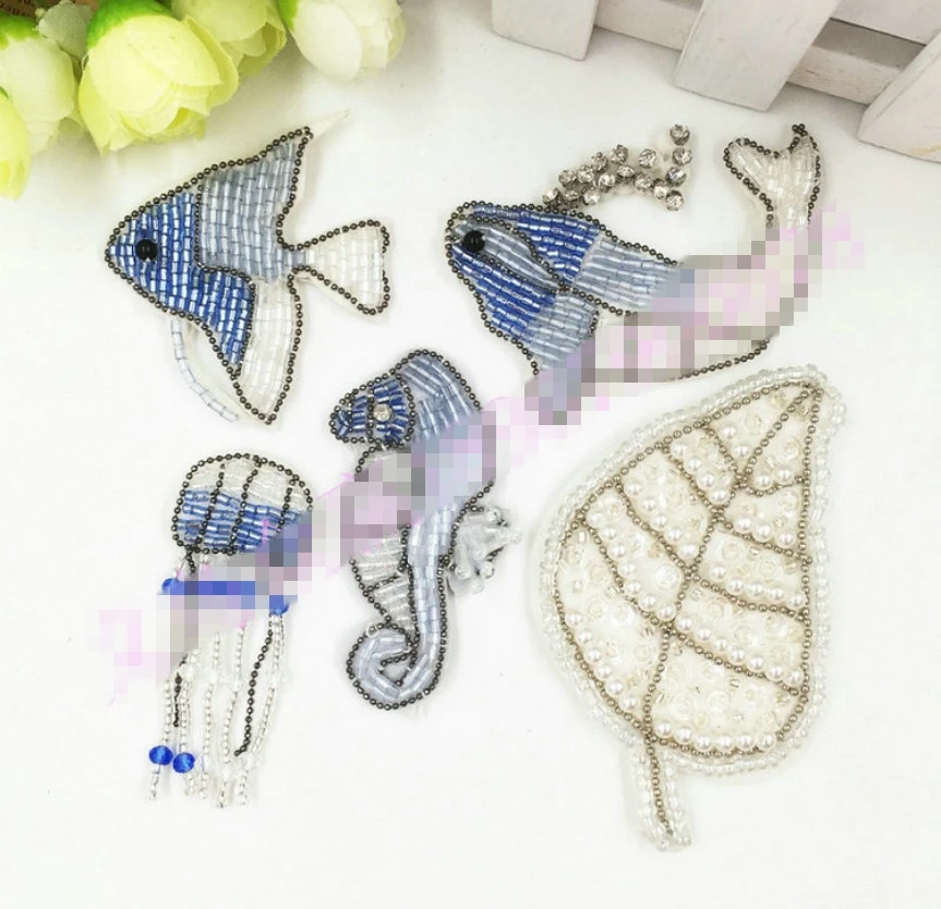 Seahorse fish leaves Rhinestones beaded brooch patches applique sew on beading qpplique clothes shoes bags decoration patch DIY | Дом и сад