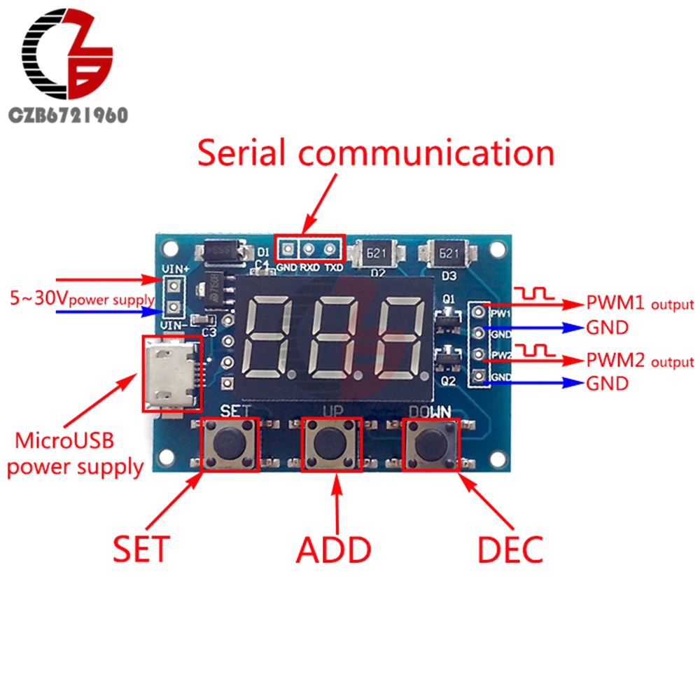Micro USB DC 2CH Регулируемый pwm генератор сигналов рабочий цикл импульсный Частотный модуль цифровой светодиодный дисплей трубка DC 5 в 12 В 24 В DIY