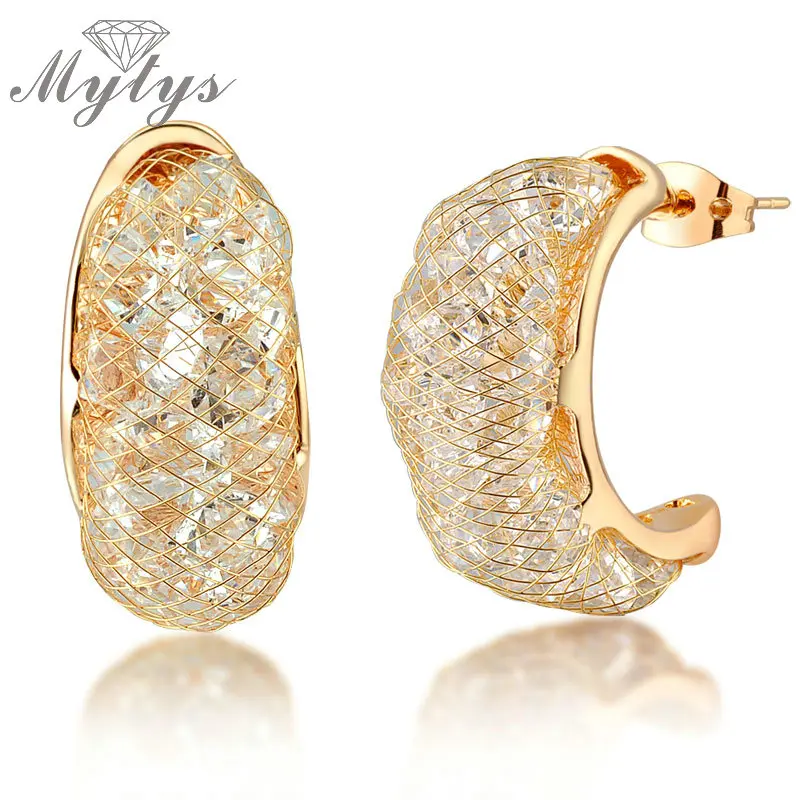 Mytys Hot new fashion earrings 2018 Zircon wire mesh stud earring for women E15 | Украшения и аксессуары