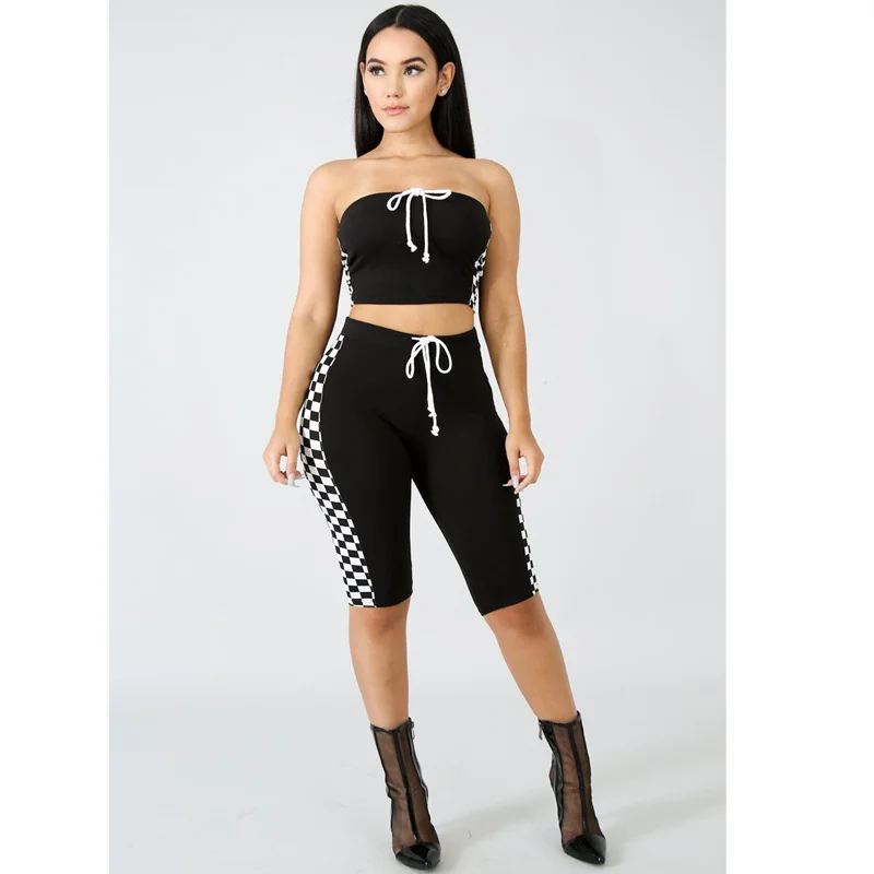 Летний черный сексуальный комплект из двух предметов с открытыми плечами