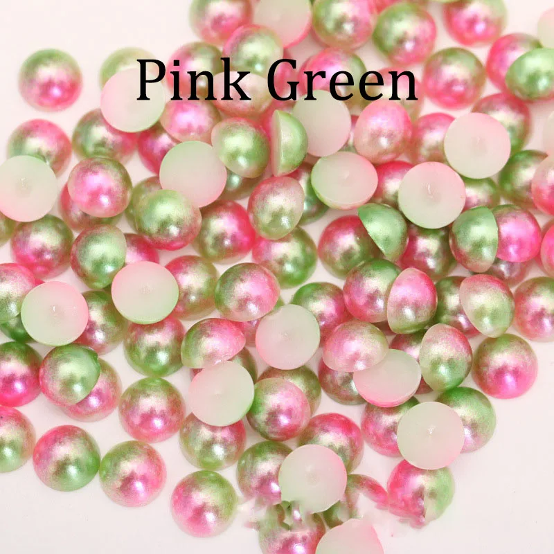 Pink Green Имитация ABS жемчужных бусин плоская задняя сторона 3 4 5 6 8 мм Радужный цвет Кабошон полукруглый бисер Украшение для альбома DIY Изготовление ювелирных изделий - Цвет: Pink Green