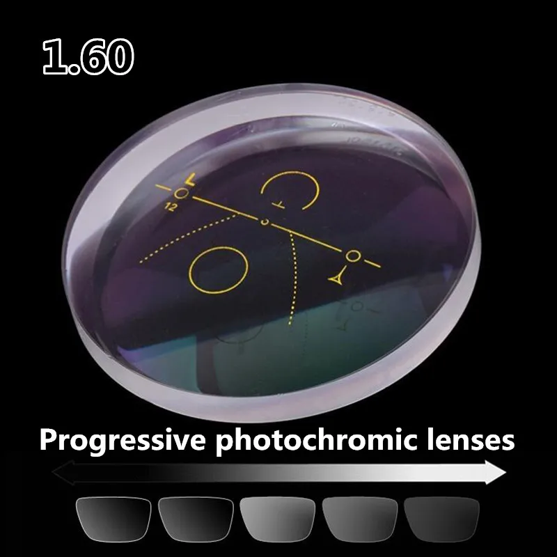 1.60 high quality progressive photochromic lenses myopia optical prescription lenses gray outdoor