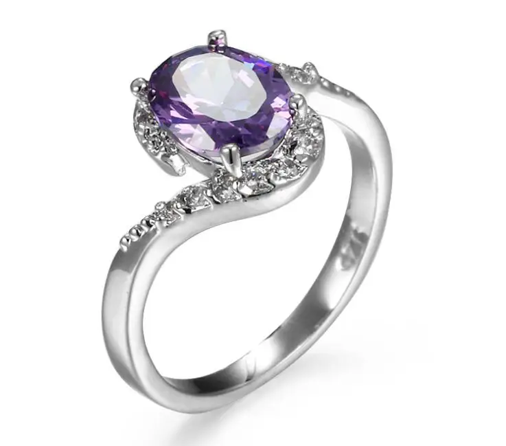 purple Подлинные 925 пробы серебряные геометрические мелодии Искрящаяся волна большие фиолетовые CZ кольца на палец для женщин обещают серебряные ювелирные изделия штабелируемые - Цвет основного камня: purple