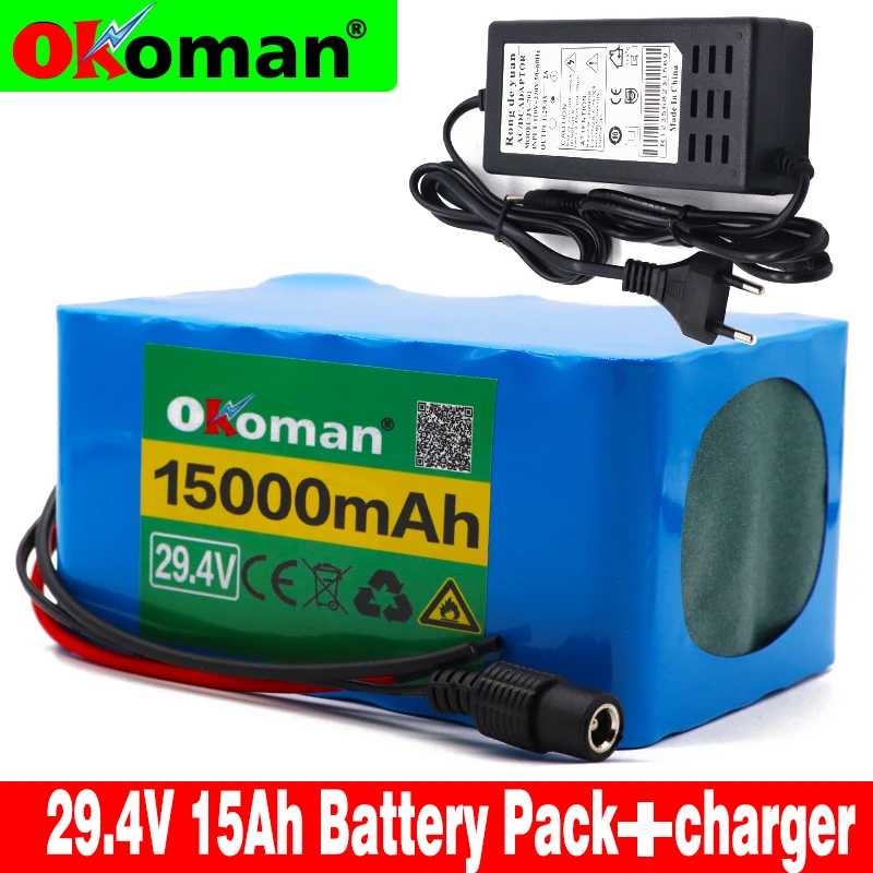 Okoman высокое качество 7S5P 24v 15Ah батарейный блок 250w 29,4 V 15000 мА/ч, литий-ионный аккумулятор для инвалидного кресла для электрического велосипеда+ зарядное устройство
