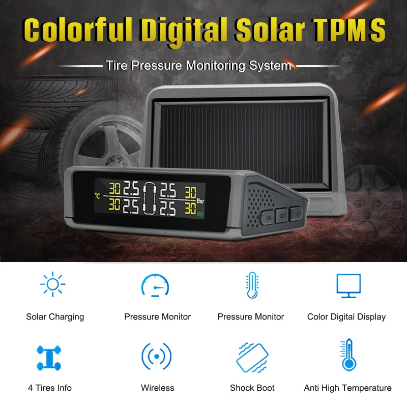 Junsun TM204 шин воздушный Давление мониторинга Системы Солнечный TPMS сигнализации