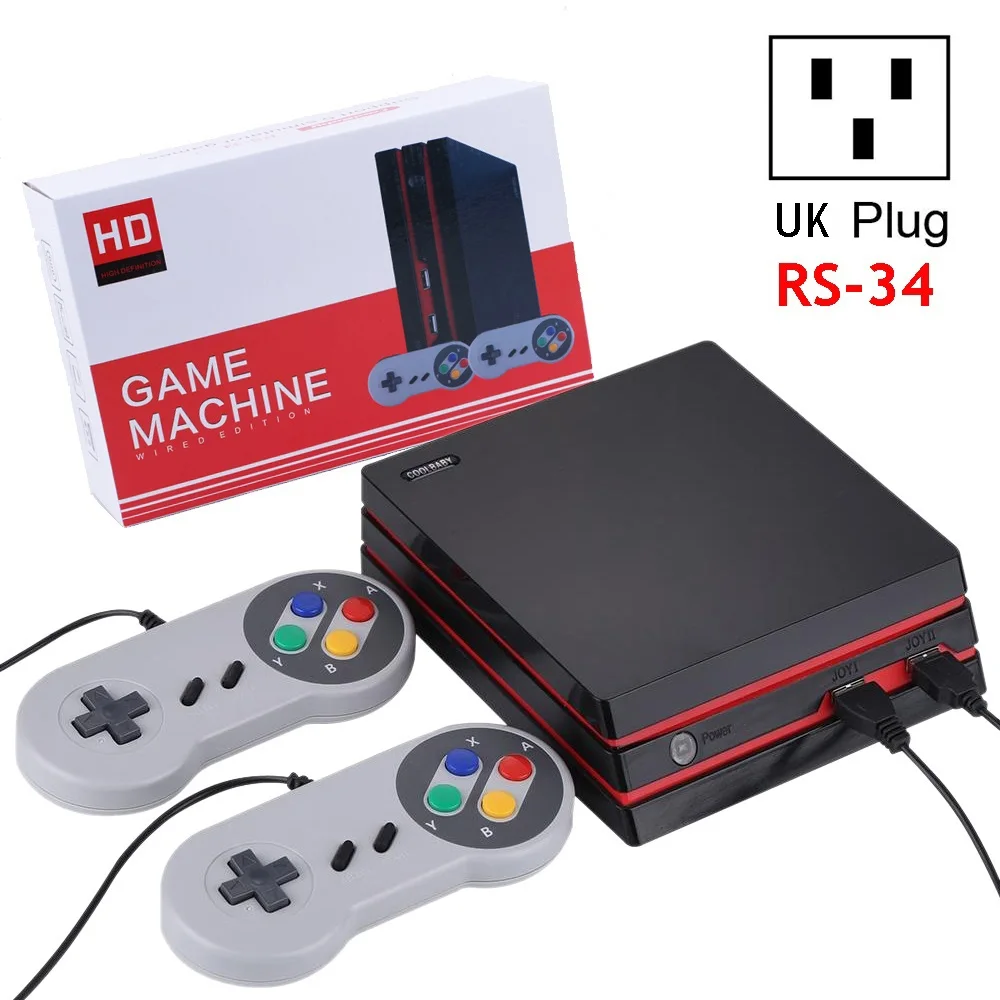 RS-34 UK Plug RS-34/RS-93 ТВ Видео игровая консоль 64 бит Поддержка 4K HDMI/AV выход USB беспроводной Bluetooth контроллер встроенный 600 GBA NES MD - Цвет: RS-34 UK Plug