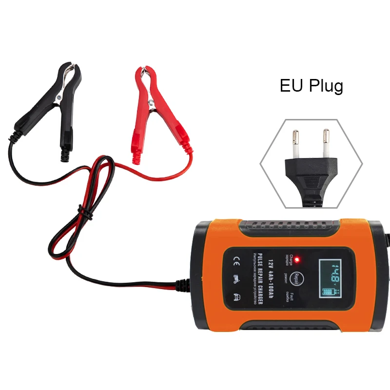 EU Plug Автомобильное зарядное устройство от 110 В до 220 В до 12 В 6А с ЖК-дисплеем Smart Fast для авто автомобиля мотоцикла свинцово-кислотная полностью автоматическая зарядка аккумуляторов - Цвет: EU Plug