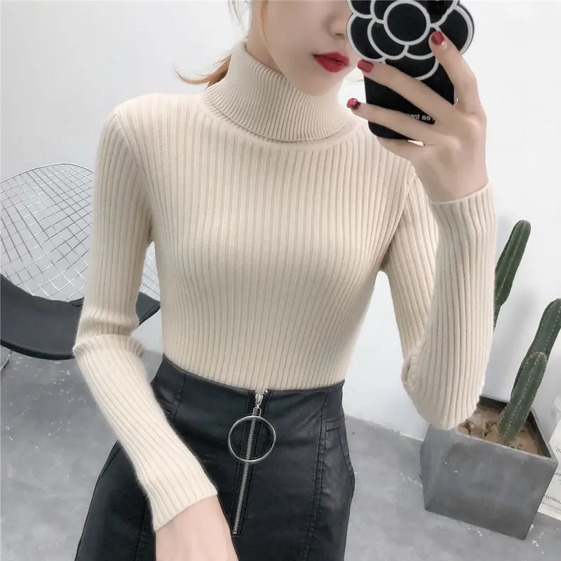Fdfklak Spring autumn sweater women turtleneck pullover sweaters warm ladies knitted slim short women's knit top | Женская одежда