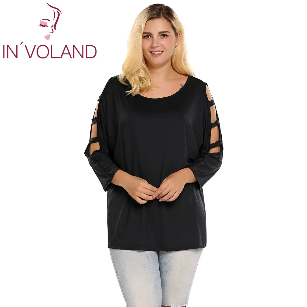 Женская футболка IN'VOLAND летняя большого размера с круглым вырезом и рукавом 3/4 5XL