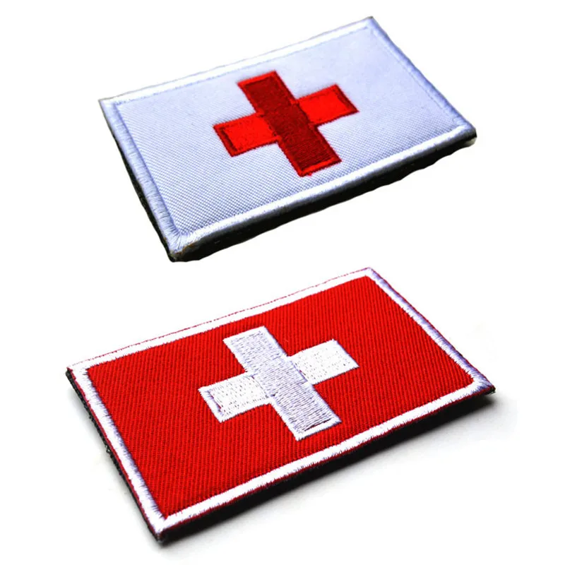 

2 Colors Embroidery Switzerland Flag Patch Backpack Patch Bag Jacket Armband Badge Hook and Loop Sticker