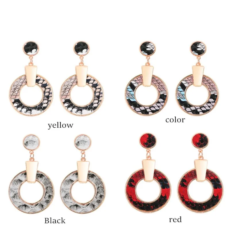 E056.women earrings.Leather earrings fashion large circle alloy | Dangle Earrings