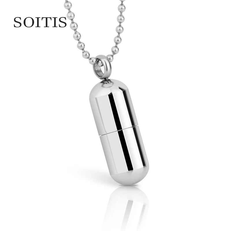 

SOITIS Stainless Steel Pills Pendant Cremation Urn Necklace for Ashes Customize Bottle Pendant for Dog Ash Jewelry Beads Chain