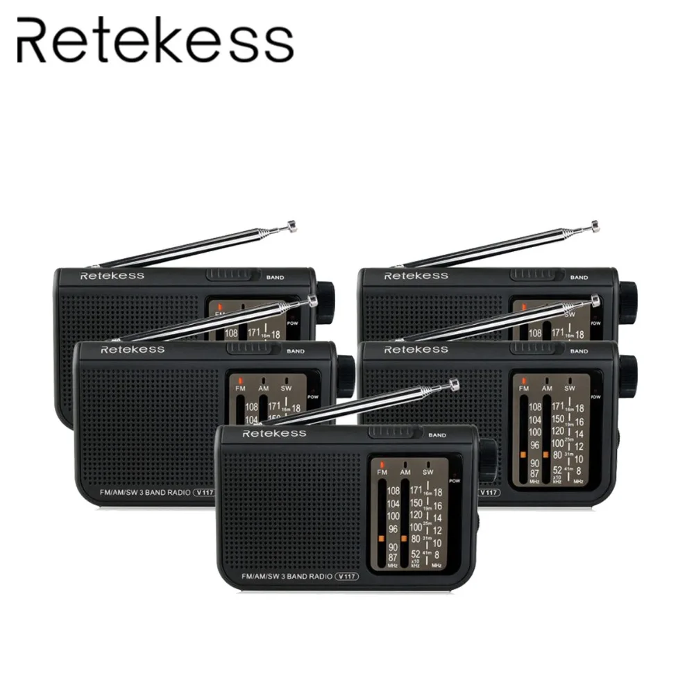 5 шт. портативное радио Retekess V117 3 диапазона FM/AM/SW на батарейках аварийный приемник