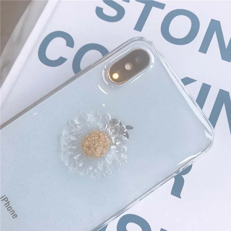 JIBAN Lovely 3D Daisy Phone Case for Iphone XS Max XR X Cases Transparent Epoxy Flash Tpu Cover 6s 6plus 7 8plus Capa |