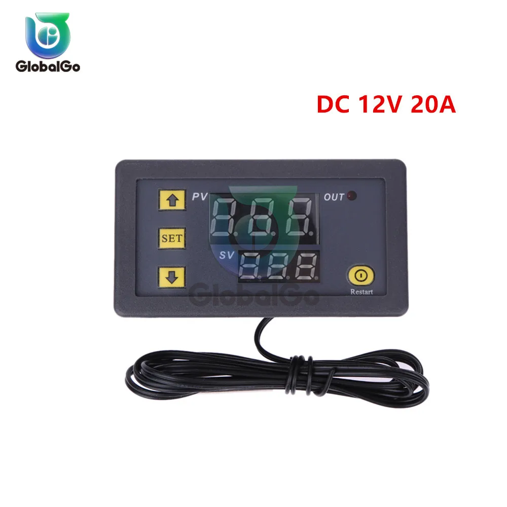 DC 12V 20A W3230 светодиодный цифровой термостат для контроля температуры AC/DC 12в AC 110в 220в 20A Мини светодиодный дисплей термостата водонепроницаемый зонд - Цвет: DC 12V 20A