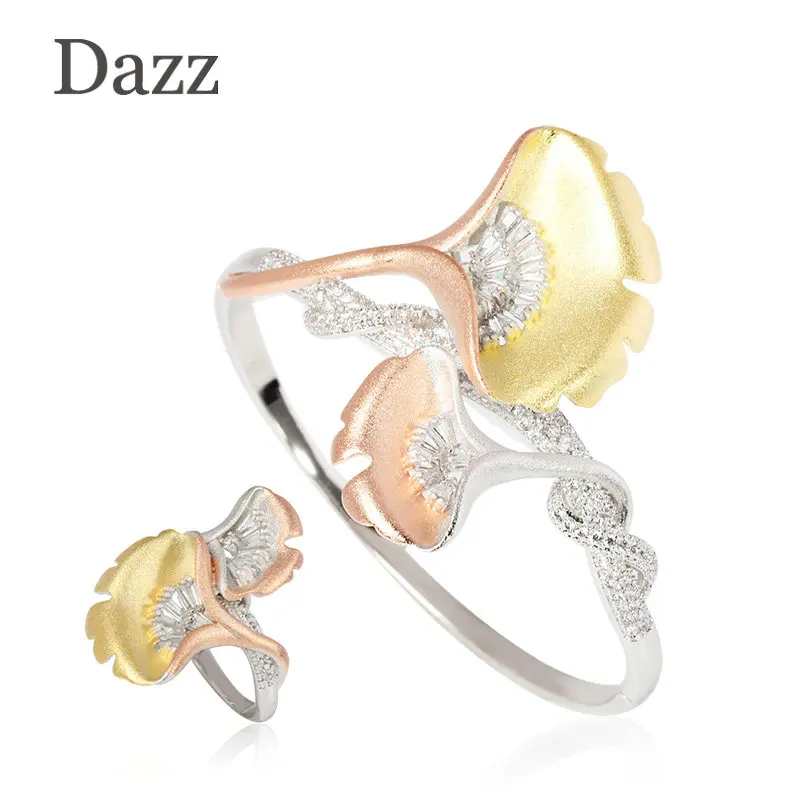 Dazz новый роскошный браслет и кольцо набор украшений с растениями цветами из