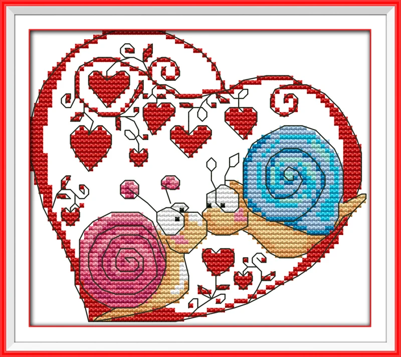 Улитка пары Счетный напечатаны на ткани DMC 14CT 11CT вышивки крестом kitsembroidery