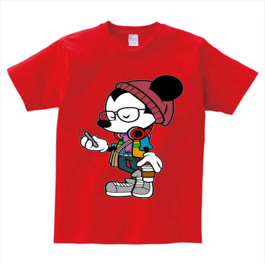 red childreT-shirt Детская футболка с героями мультфильмов детская с коротким рукавом Футболка с принтом Микки Мауса летняя футболка с Микки Маусом для мальчиков и девочек милая детская футболка, camiseta - Цвет: red childreT-shirt