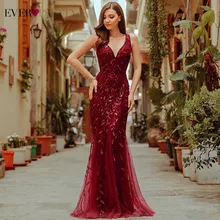 Бордовые вечерние платья Ever Pretty EP07886 с v-образным вырезом и блестками, вечерние платья для женщин, элегантные платья для вечеринки Lange Jurk