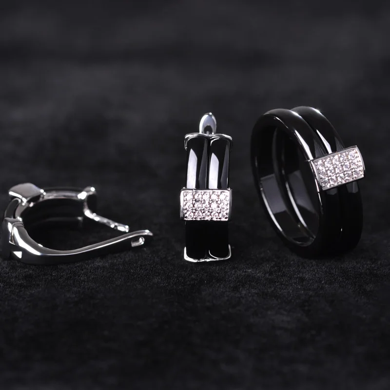 Шикарный Геометрические Керамические Кольца и Серьги Комплект Ювелирных