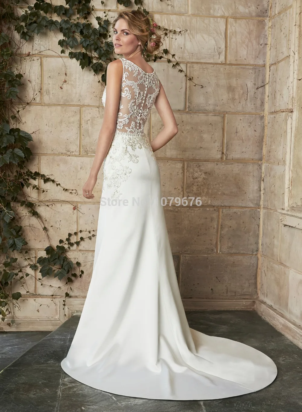 See Through Мода Оболочка Vestidos De Novia Кружева Свадебные Платья 2015 Танк Из Бисера V Шеи