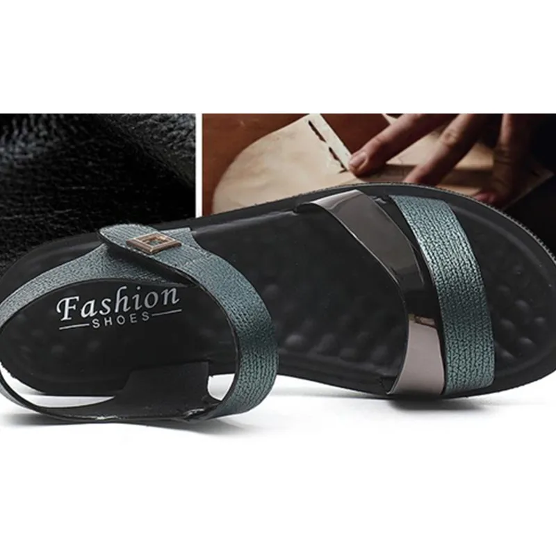 Сандалии с пряжками женские сандалии на танкетке 2019 женская летняя обувь кожаные