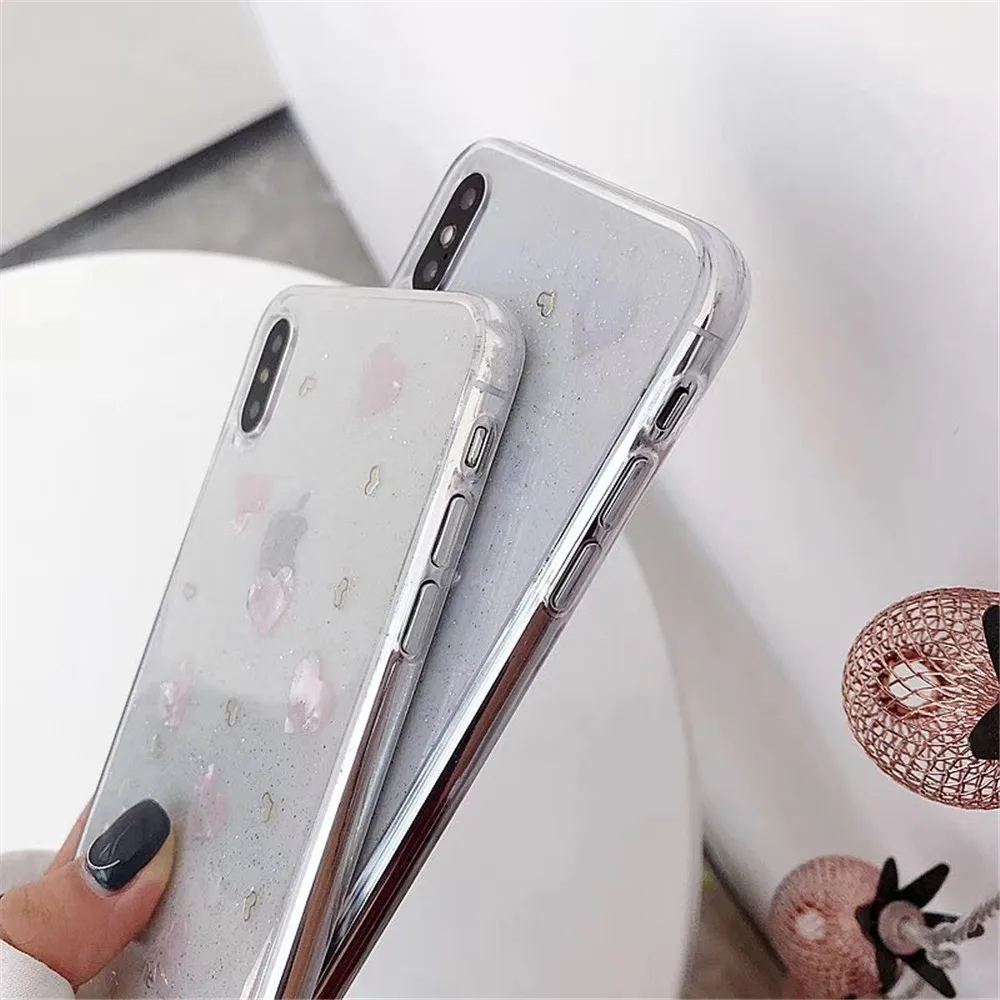 Fashion Glitter Epoxy LOVE girl Clear Case For iPhone 7 8 6s 6 Plus Gravel flash Gold plating Cover X XS Max Xr Coque |