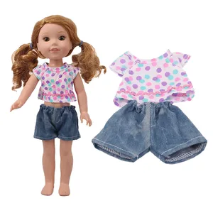 Милая маленькая свежая разноцветная футболка в горошек + шорты комплект из двух предметов для американской куклы размером 14,5 дюйма