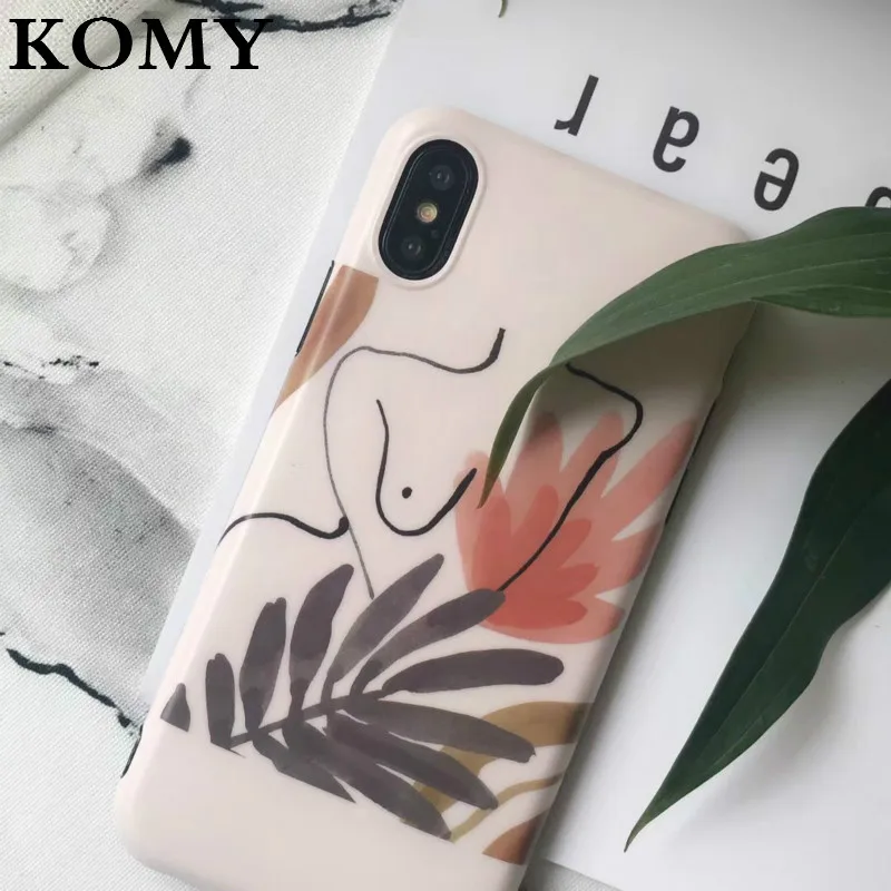 KOMY Fashion Cartoon Ins Art Leaf Line Sexy Body Soft Case For Iphone X Matte TPU 6 6s 7 8 Plus Back Cover |