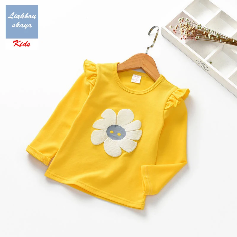 Yellow Flower Liakhouskaya/футболка с длинными рукавами для девочек; коллекция года; весенние топы для маленьких девочек с Микки; блузки; красивые Повседневные детские футболки - Цвет: Yellow Flower