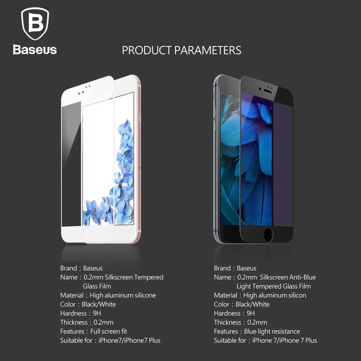 Пленка из закаленного стекла Baseus 0,2 мм для iphone 8, 7, 8 plus, 7 plus, супертонкая 3D защитная пленка на весь экран, защита от синего света, светильник