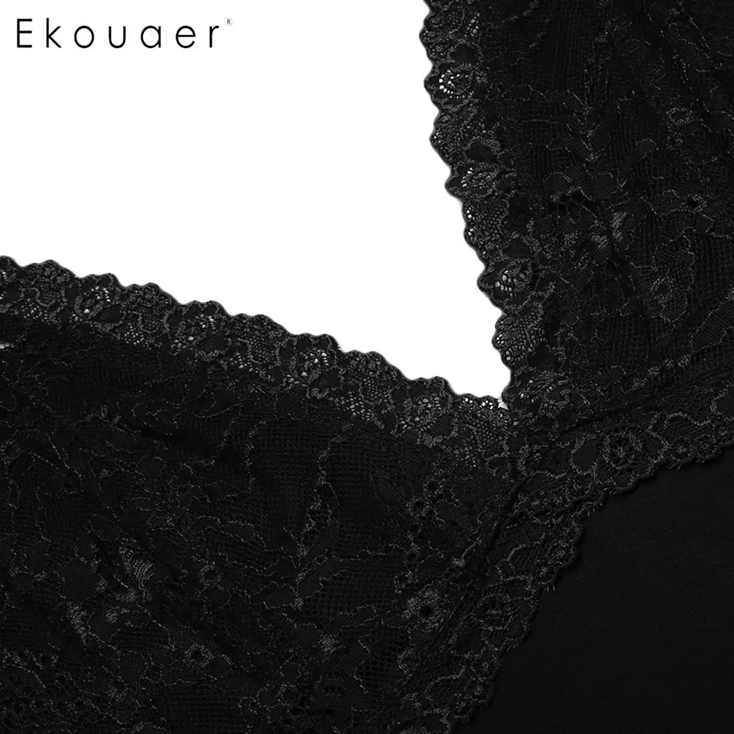 Ekouaer сексуальная ночная рубашка нижнее белье с кружевом для женщин V образным