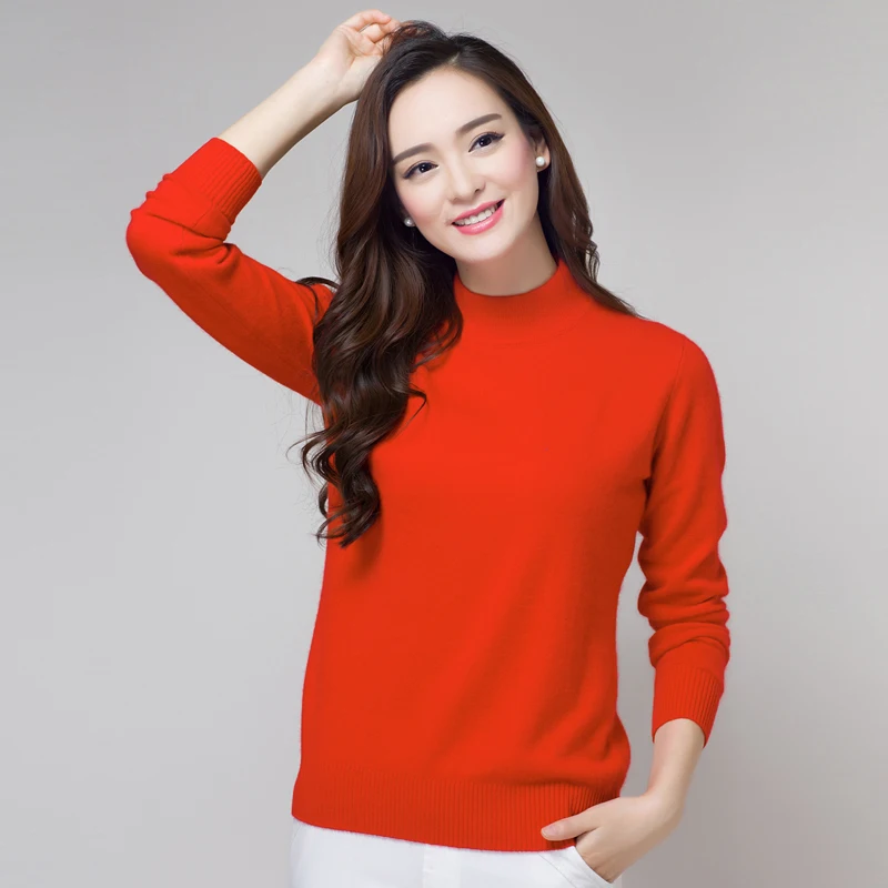 2017 High Quality New winter Women high collar Cashmere Sweater Pure color short paragraph Wool Knitted Pullover sweater | Женская