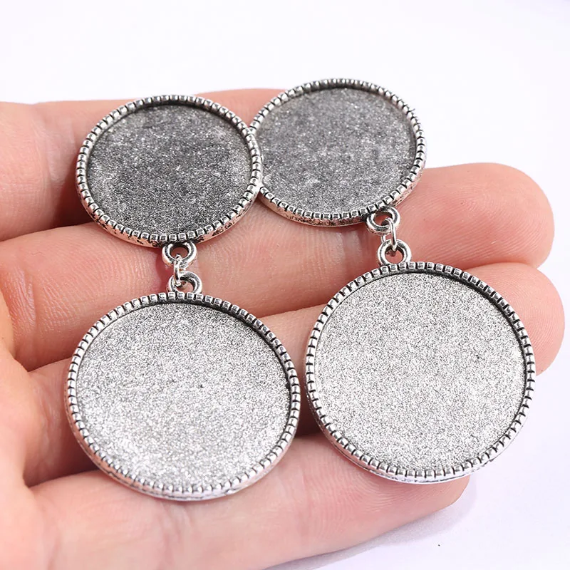 

reidgaller 5pairs antique silver metal stud earring blanks 20mm 25mm dia round cabochon base settings diy earrings findings