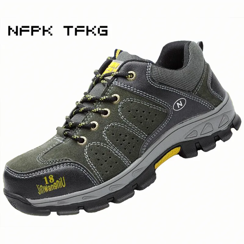 Мужская повседневная рабочая обувь со стальным носком дышащая из коровьей замши